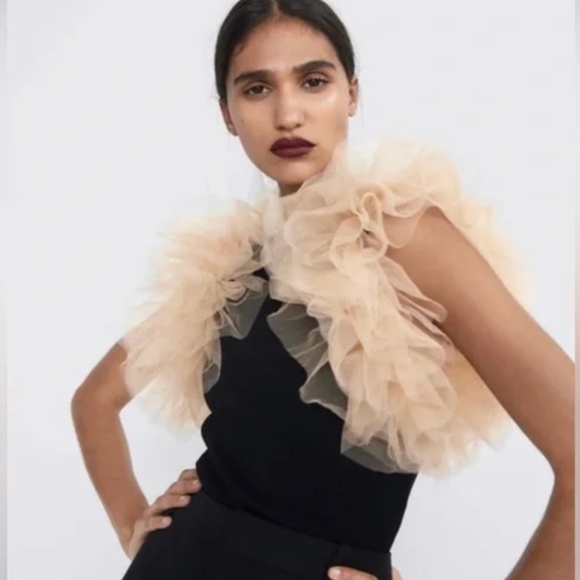 ZARA ribbed bodysuit with tulle trim NWT - Picture 3 of 6